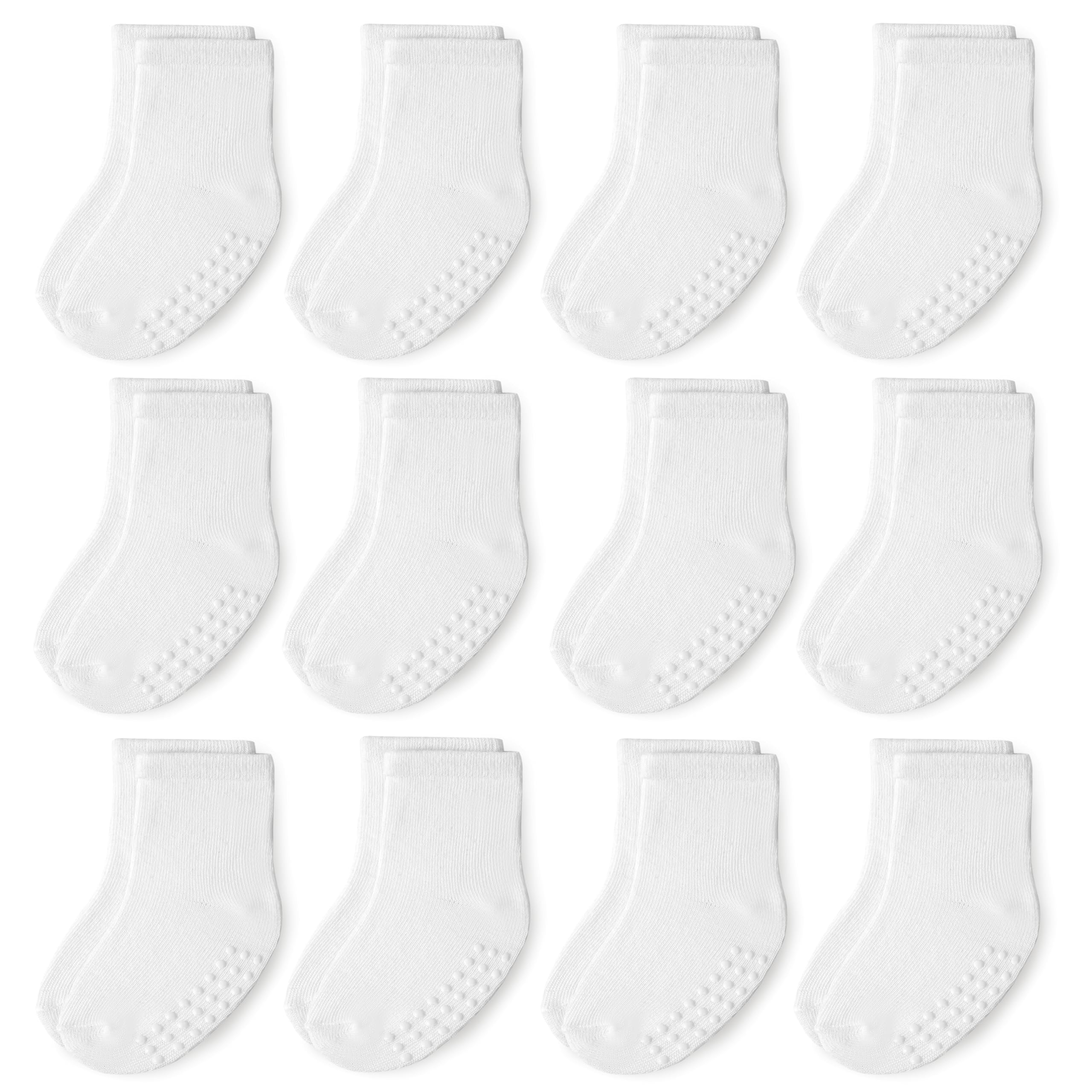 JAKIDAR 12 Pack Baby Toddler Socks Non Slip Grip Cotton Crew Socks for Boys Girl