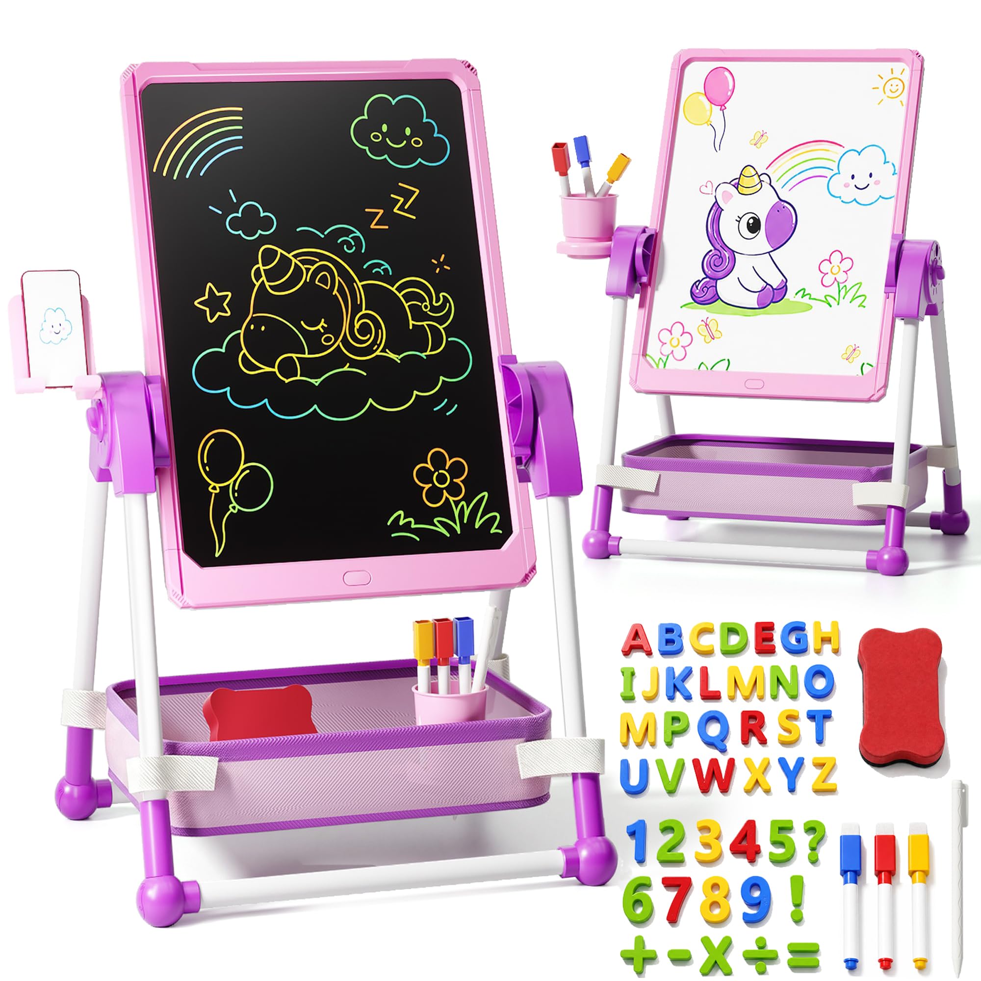 Art Easel for Kids 2‑4, 2‑in‑1 Kids Easel 5‑7 Year Old,One‑Key Clear & Lock | Ar