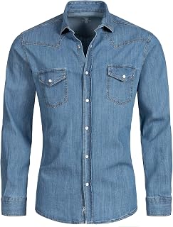 Rock Creek Men's Denim Shirt Denim Blue Men's Regular Fit Long Sleeve Shirt S – XXL