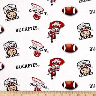 SYKEL ENTERPRISES NCAA Ohio State Buckeyes Logos Allover White Fabric by The Yard