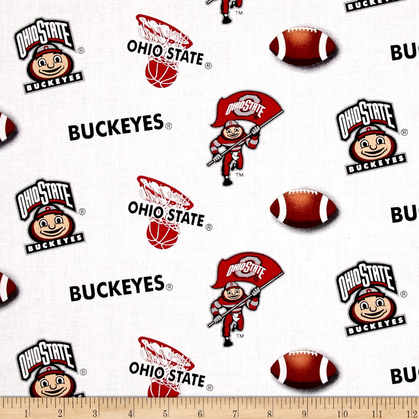SYKEL ENTERPRISES NCAA Ohio State Buckeyes Logos Allover White Fabric by The Yar