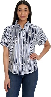Gloria Vanderbilt Daisy Short Sleeve High-Low Button Down Shirt Standard Daisy Short Sleeve High-Low Button Down Standard Women's Shirt