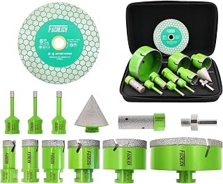 Diamond Tile Drill Bit Set - FACHLICH 13 pcs Ceramic Hole Saw Kit 6-110mm+20mm Finger Cutter+50mm Chamfer Drilling+Adapter+125mm Cutting Disc M14 Thread for Porcelain Marble Granite etc
