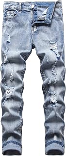 JUNBAOSS Men's Slim Fit Stretch Jeans Ripped Skinny Jeans for Men Distressed Straight Leg Fashion Comfortable Flex Waist Pants