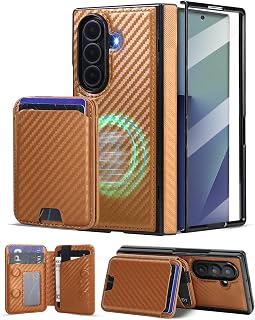 for Samsung Galaxy Z FOLD 7 PU Leather Magnetic Case with Detachable Wallet,Compatible with Magsafe,Built-in Screen Protector,Anti-Slip and Drop Protection Case Carbon Coffee