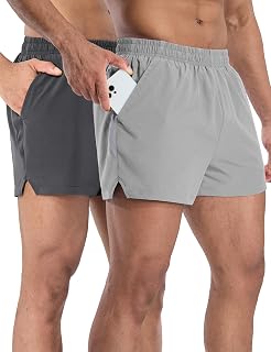 MIER 2 Pack Men's Quick Dry Gym Shorts with Short Lining/Pockets for Running and Active Workout, 3" Inseam