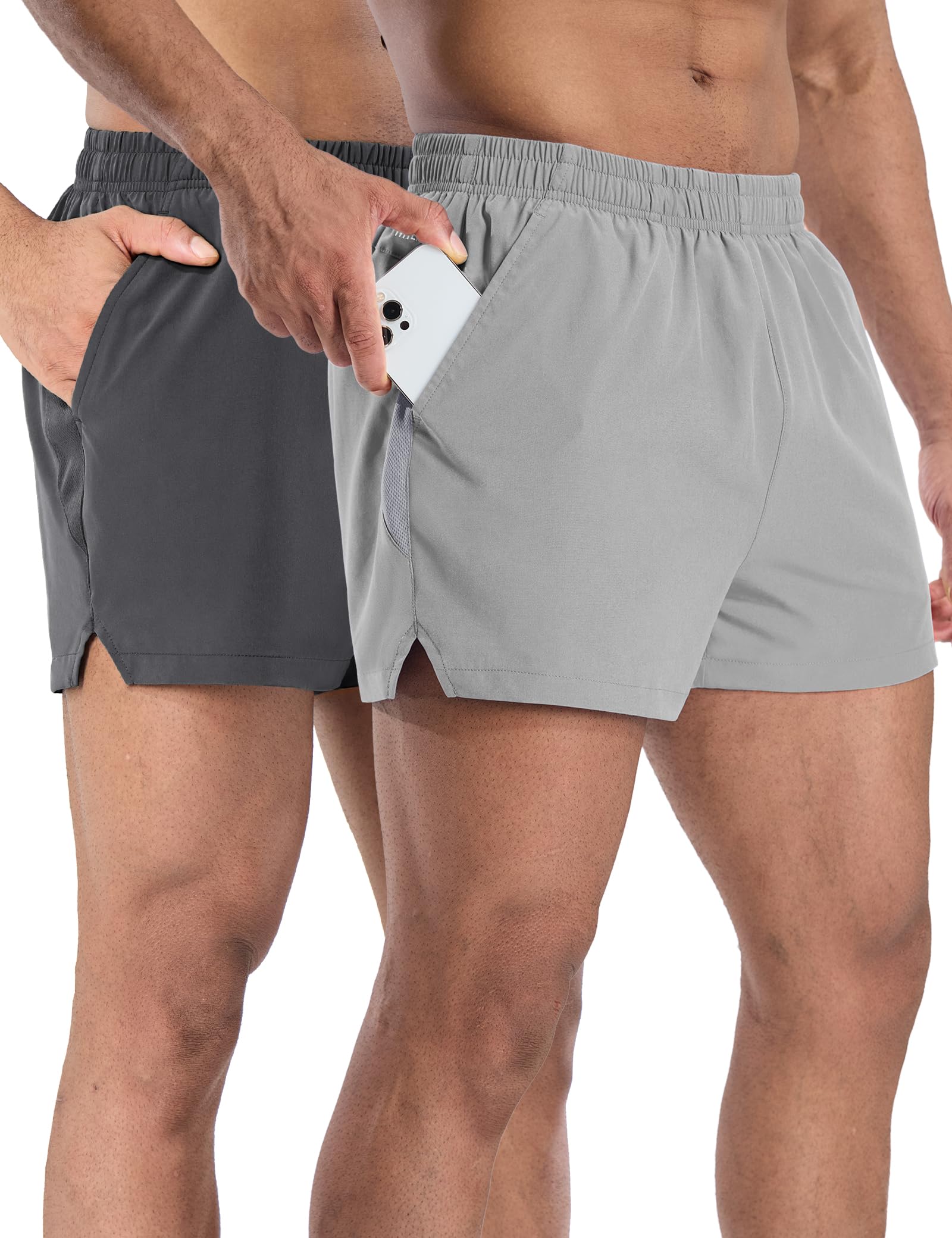 MIER 2 Pack Men's Quick Dry Gym Shorts with Short Lining/Pockets for Running and