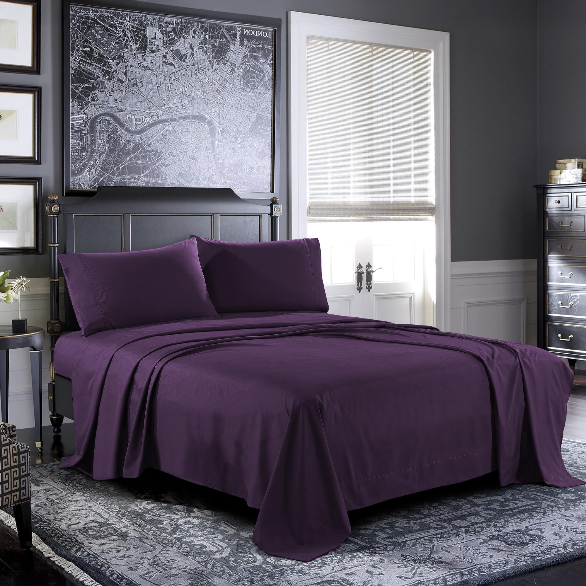 Bed Sheets - Queen Sheet Set [4-Piece, Purple] - Hotel Luxury 1800 Brushed Micro