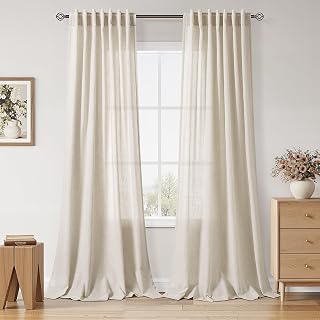 Nanspring Warm Beige Linen Curtain Panels 84 inches Long for Living Room Bedroom Dining Room Modern Rustic Decor Rod Pocket Back Tab 2 Panels 52x132x132x132x132x132