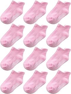 Aroveea Baby Toddler Socks Grip Non Slip Boys Girls Cotton 12 Pack for Kids Ankle Cute Socks 6M-7Years