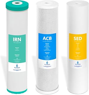 Express Water Whole House Iron & Manganese Filter Set, 3 Stage, 5 Micron | 4.5 x 20 Inch Size, Replacement Kit, Sediment and Carbon Block Filters, Easy Cartridge Changes, Long-Lasting Filtration