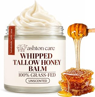 ASHTON CARE Whipped Beef Tallow and Honey Balm for Face - 4oz (Unscented) | 100% Grass Fed Beef Tallow | Calendula + Jojoba | Dry, Sensitive & Eczema-Prone Skin | Face & Body Moisturizer | Made in USA