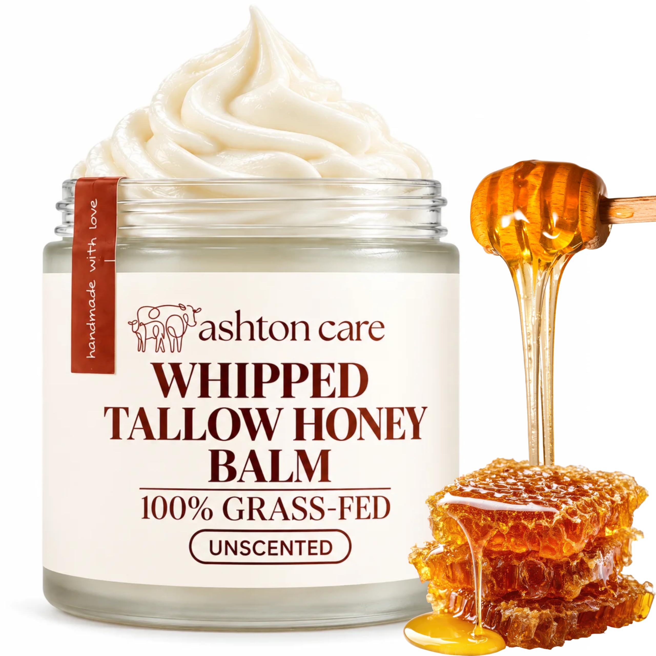 ASHTON CARE Whipped Beef Tallow and Honey Balm for Face - 4oz (Unscented) | 100%