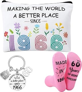 ViEinkaufen 60th Birthday Gifts for Women 1966 Makeup Bag Socks,Keyring | 60 Years Birthday Gift for Her Thank You Present for Mum Auntie Grandma Wife Friends Teacher