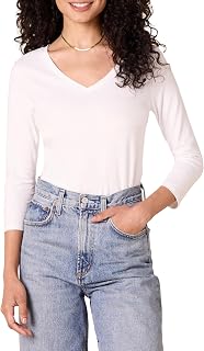 Amazon Essentials Women's Regular-Fit 3/4 Sleeve V-Neck Cotton Modal T-Shirt