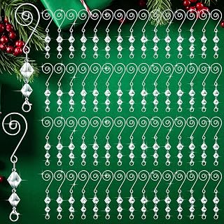 Bucherry 30 Ornament Hooks Christmas Ornament Hangers, Silver | Clear Acrylic Wire S Hook, with Lobster Claws Hanging Metal Crystal Jeweled Swirl Design, for Xmas Tree Fancy Crafts Decor