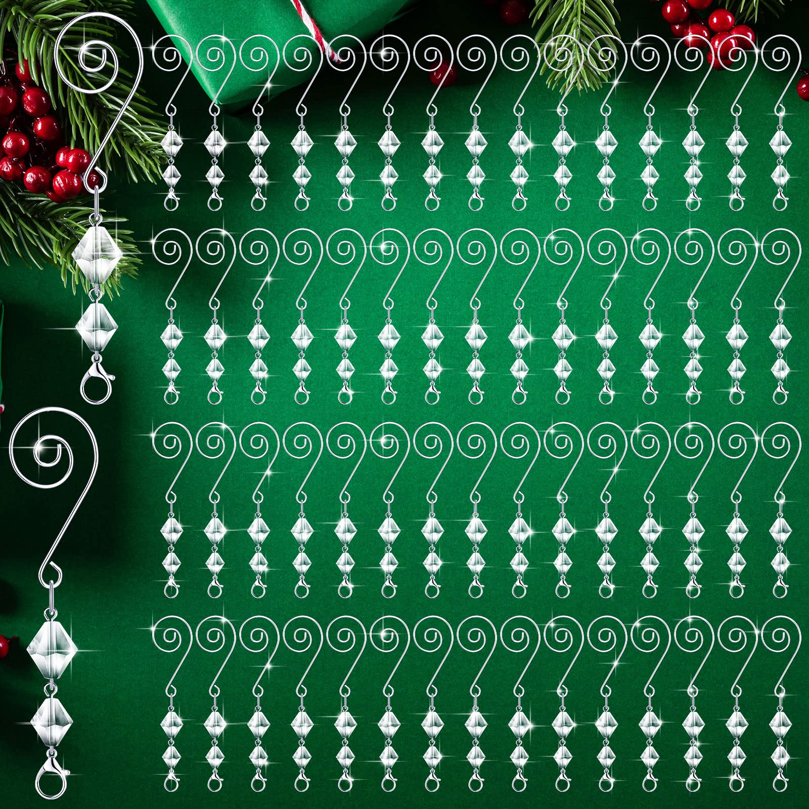 Bucherry 30 Ornament Hooks Christmas Ornament Hangers, Silver | Clear Acrylic Wi