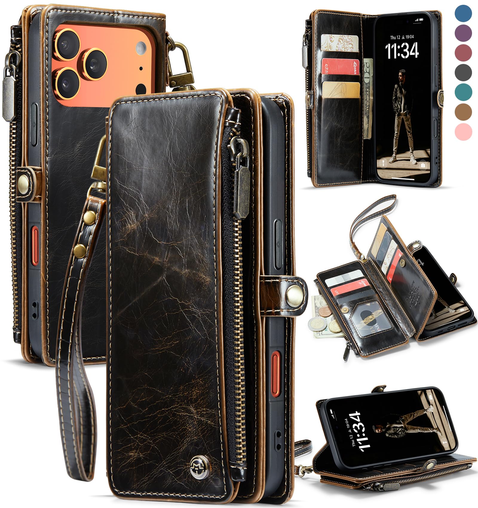 Defencase for iPhone 17 Pro Max Wallet Case with RFID Card Holder, Coffee | Dura