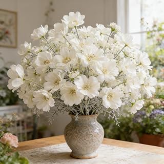 6 Heads / Branch Artificial Silk Daisy Flower DIY Fake Flowers for Dining Table Wedding Party Bouquet Gift 60cm (White)
