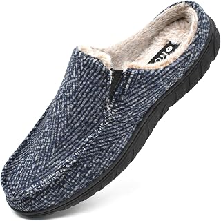 ONCAI Men's Slippers - Winter Outdoor Plaid Slippers - Non-Slip Plush Fleece Lining - Tweed - House Slippers for Men - Comfortable Warmth Memory Foam Mules