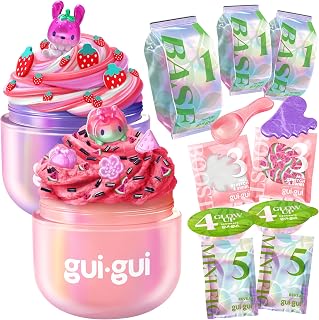 GUI GUI Fruity Glow Slime Kit, Cloud & Butter Scented Slimes | Gua Sha, Beauty Scoop, charms, booster, and collectible figurine in a slime kit for girls, birthday gifts for girls 6+