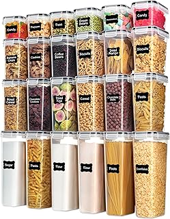 Vtopmart Airtight Food Storage Containers with Lids, 24 pcs, Black | For Cereal Pasta Snack Flour Sugar, BPA Free, Airtight Seal, Multiple Sizes, Dishwasher Safe (Not Lids), Includes 24 Labels
