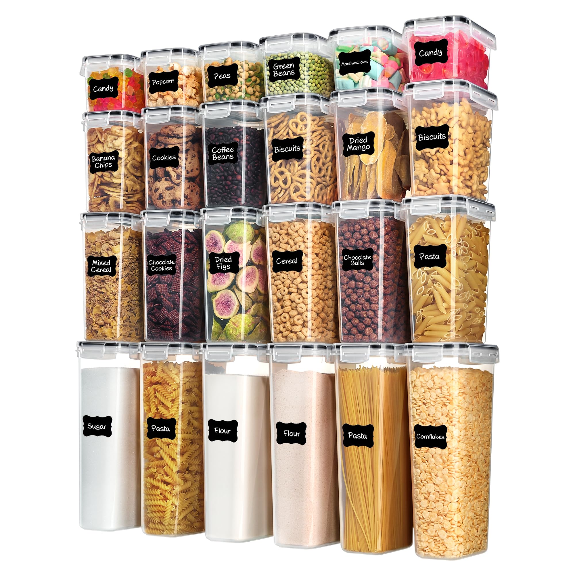 Vtopmart Airtight Food Storage Containers with Lids, 24 pcs, Black | For Cereal 