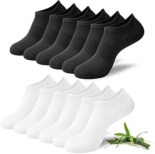 Niofind Bamboo Trainer Socks for Womens & Mens, 6 Pairs, Non Slip No Show