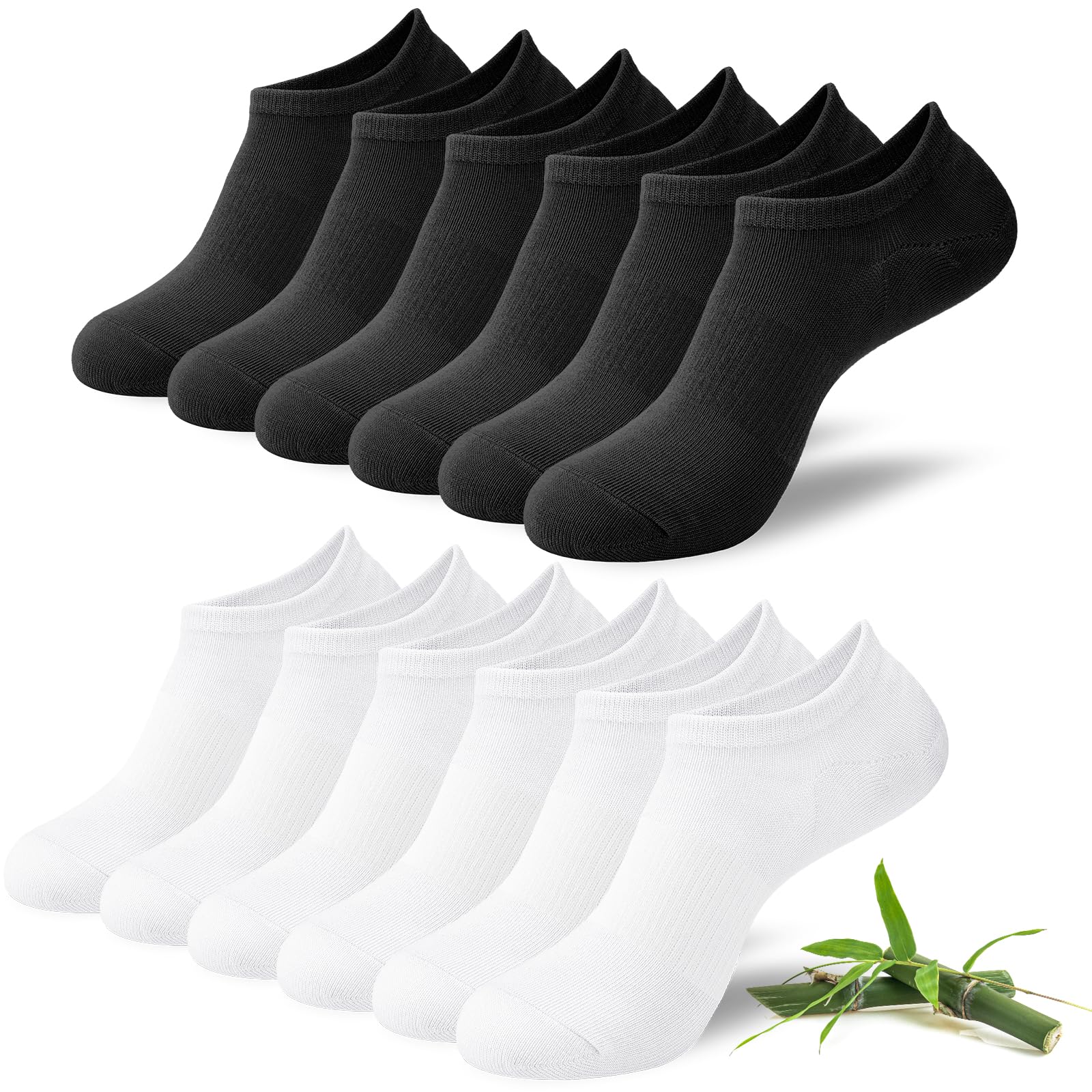 Niofind Bamboo Trainer Socks for Womens & Mens, 6 Pairs, Non Slip No Show