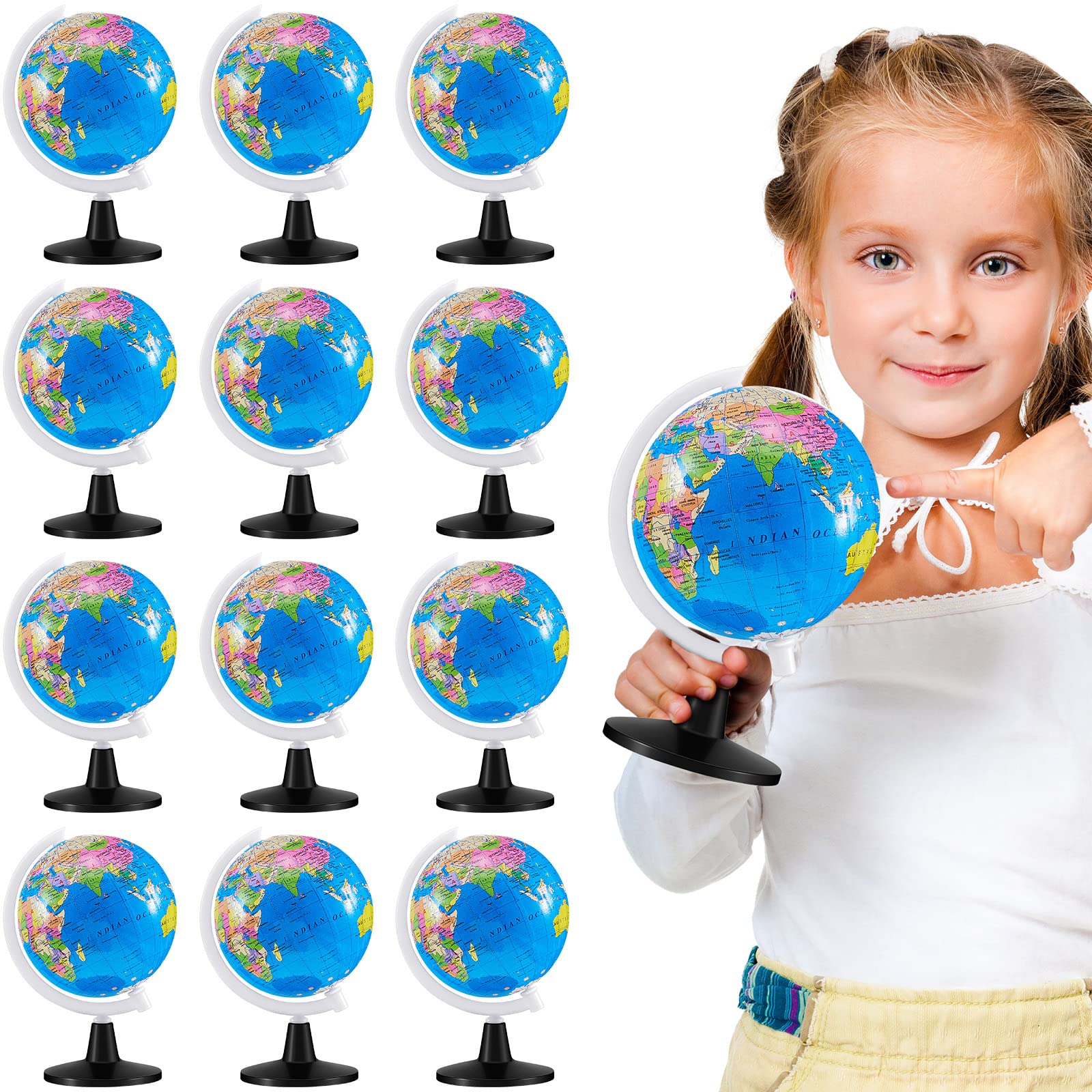 Henoyso 12 Pcs World Globe for Kid Earth Globes with Stand | Mini Globes for Kid