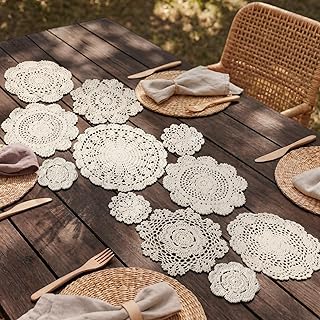 Frienda 11 Pcs Crochet Lace Doilies Cotton Round,Beige | DIY Crochet Table Runner, 4 to 10 Inch, Handmade Craft, 80s Wedding Table Centerpiece Bridal Birthday Decor