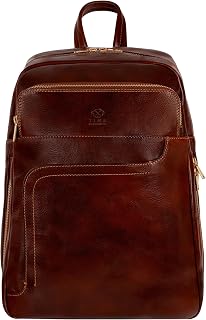 Time Resistance Leather Business Backpack for Laptop or Portfolio A4 – Computer Backpack Made in Italy (Brown)