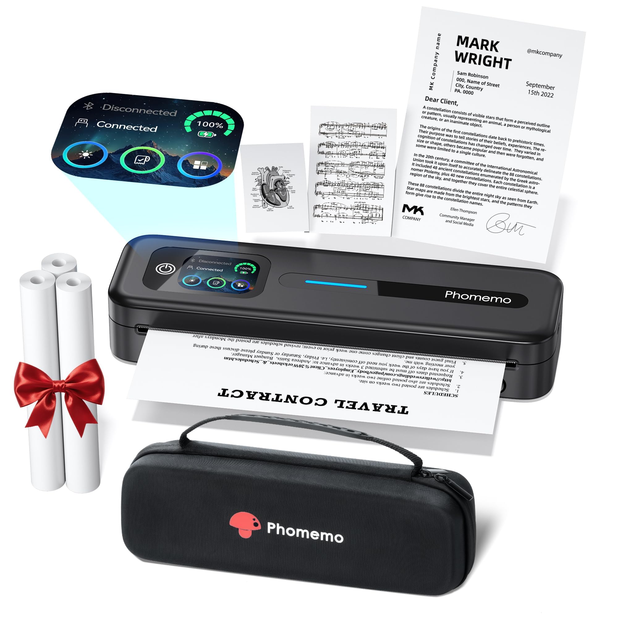 Phomemo M832D Touchscreen Portable Printer & Case & 69 Pcs (3 Rolls) Paper | 8.5