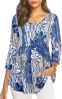 Nandashe Womens 3/4 Sleeves Floral Tunic Summer Casual Dressy Blouse Tops