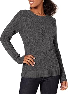 Amazon Essentials Women's Cable Knit Pullover with Long Sleeves and Crew Neck, Available in Plus Sizes