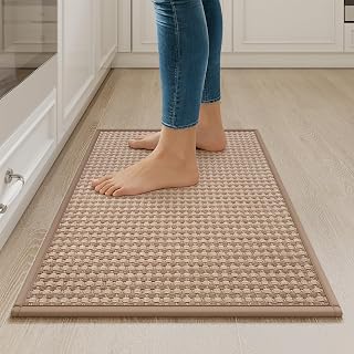 YDKGL Kitchen Rugs Kitchen Mats for Floor Non Slip Washable Brown 17"x30" | Super Absorbent Soft Chenille Braided Non Slip Rubber Backing Kitchen Runner Rug, Standing Mat Kitchen Sink Mat, Easy Clean