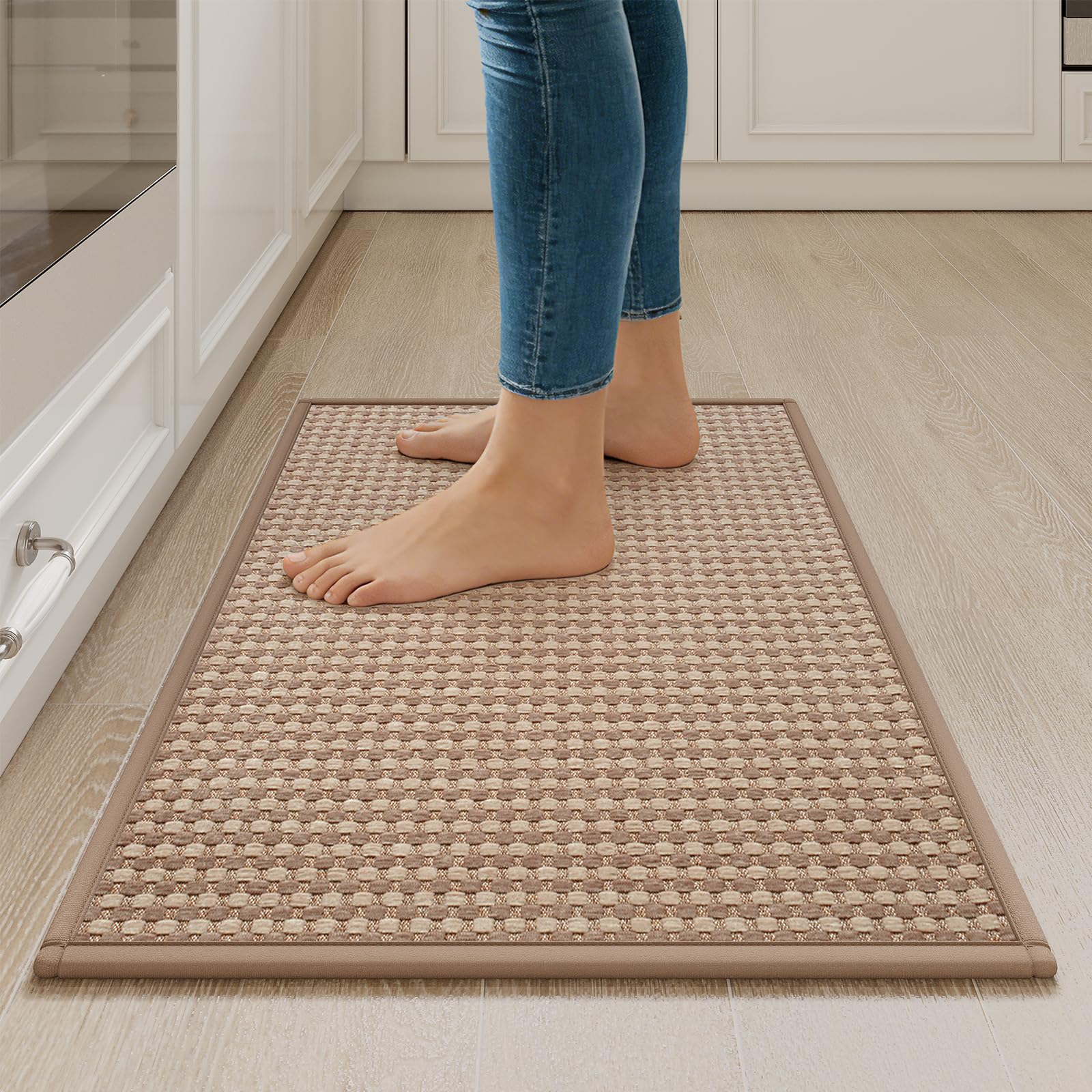 YDKGL Kitchen Rugs Kitchen Mats for Floor Non Slip Washable Brown 17"x30" | Supe