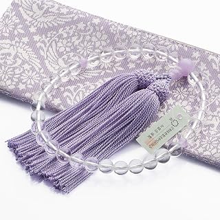 Butan-ya Takita Shoten Kyoto Prayer Beads Women's Genuine Crystal Purple Cloud Stone 8mm Beads Pure Silk Head Tassels with Prayer Bead Bag Compatible with All Sects Certificate Included