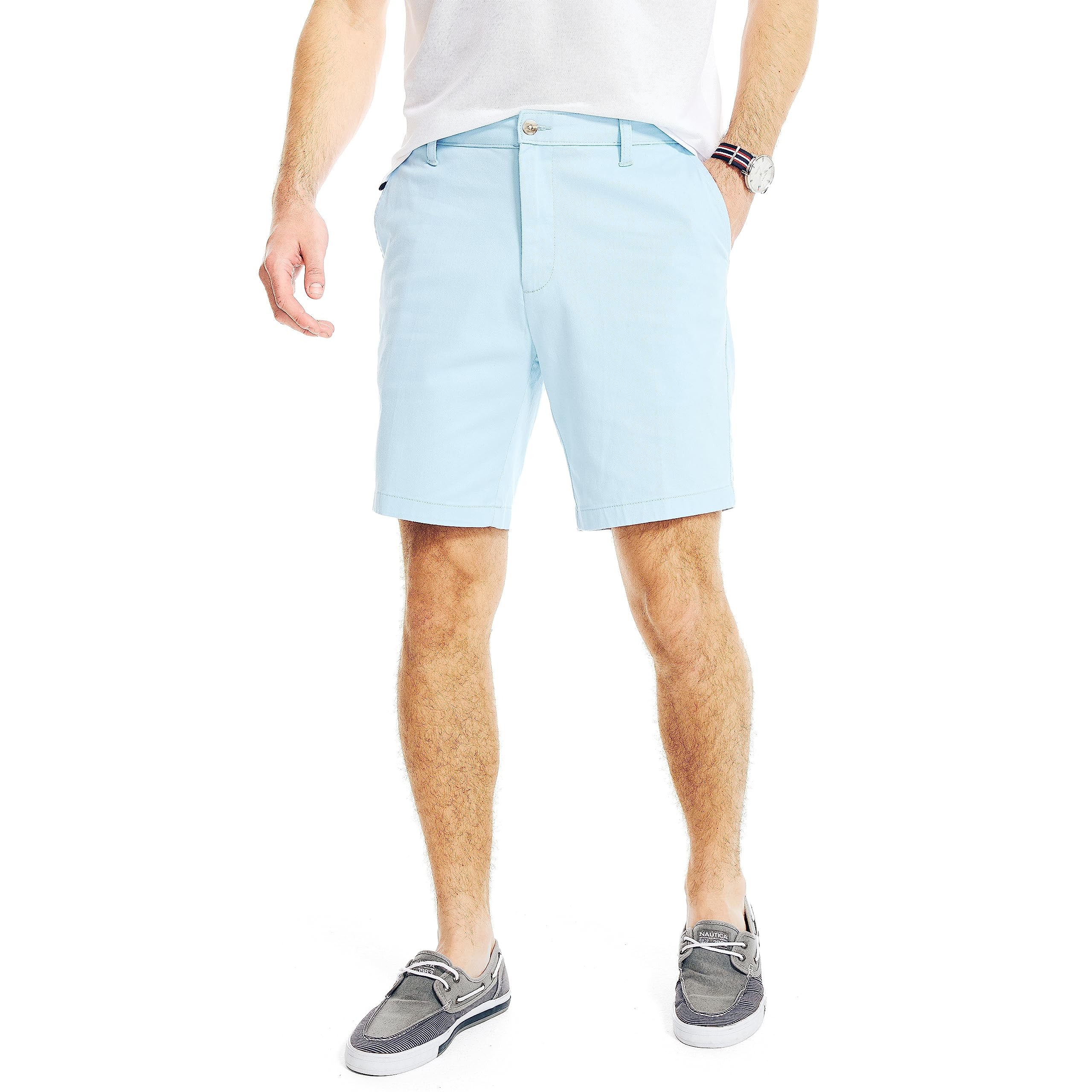 Nautica Classic Fit Flat Front Stretch Solid Chino Deck Short - Men's Casual Sho