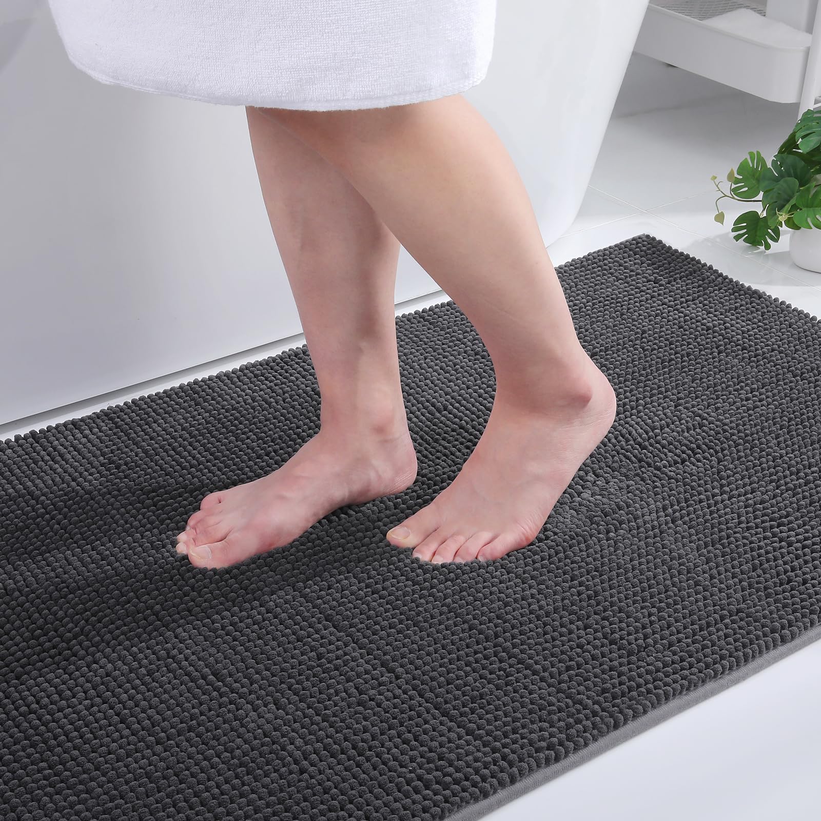 Kitinjoy Non Slip Chenille Bath Mat, Extra Soft Bathroom Mat, Super Absorbent Fl