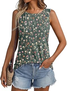 ORANDESIGNE Women Floral Pattern Round Neck Sleeveless Casual Summer Loose Tank Tops