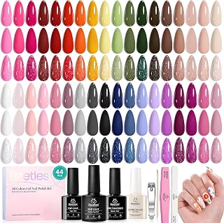 Beetles 44pcs Gel Nail Polish Set, Colorful Muse Collection, 36 Fall Colors | With Base Gloosy Matte Glitter Top Coat, Pink Nude Red Yellow Green Black White Gel, UV LED Needed Salon DIY Home Gifts