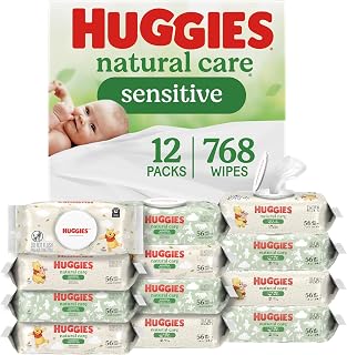 Huggies Natural Care Sensitive Baby Wipes, Unscented, Hypoallergenic, 99% Purified Water, 12 Flip-Top Packs (768 Wipes Total), Packaging May Vary