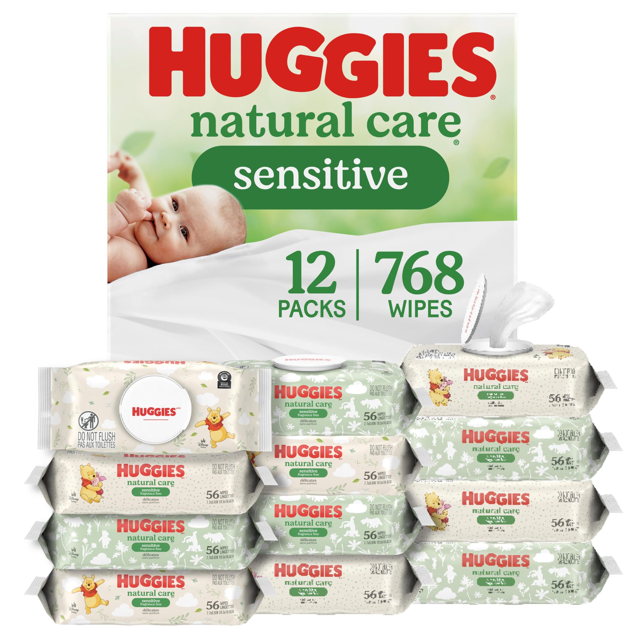 Huggies Natural Care Sensitive Baby Wipes, Unscented, Hypoallergenic, 99% Purifi