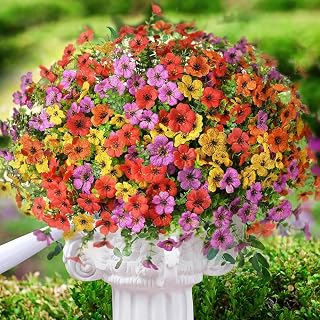 8 Pack Artificial Flowers for Outdoor and Indoor Home Decor, Artificial Flowers with Eucalyptus Leaves, Fake Plants, Boxwood, Porch, Patio, Mixed Color