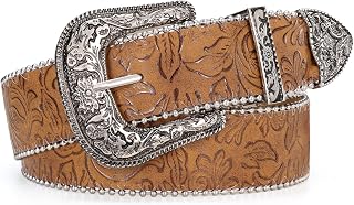 JASGOOD Western Belt for Women Vintage Cowboy Cowgirl Engraved Buckle Belt for Jeans Pants Dresses