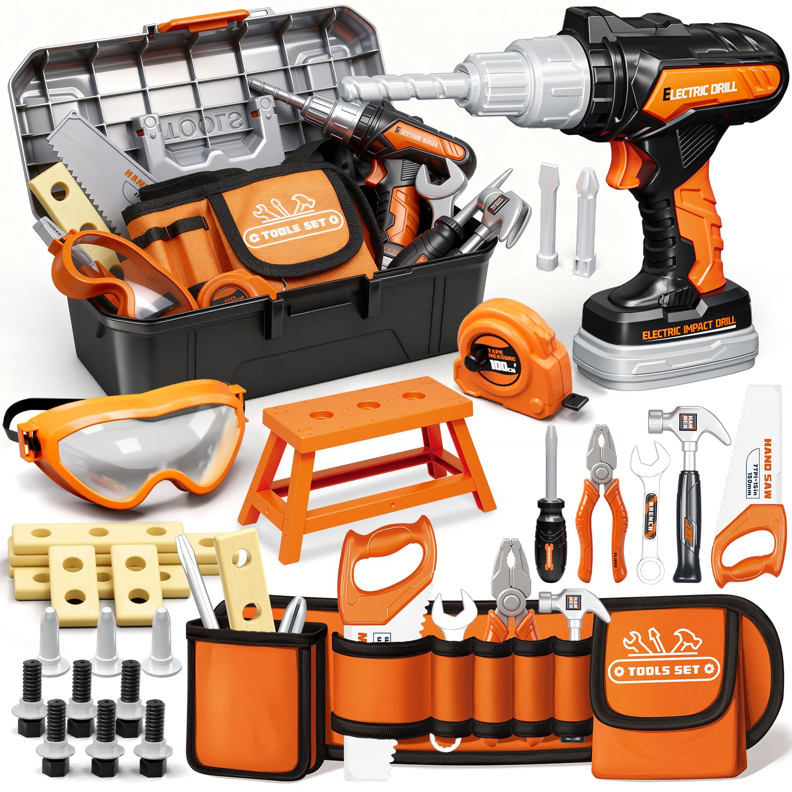 KidBloom Kids Tool Set, 50 Pcs Construction Toys, Toys for 3 Year Old Boys | Tod