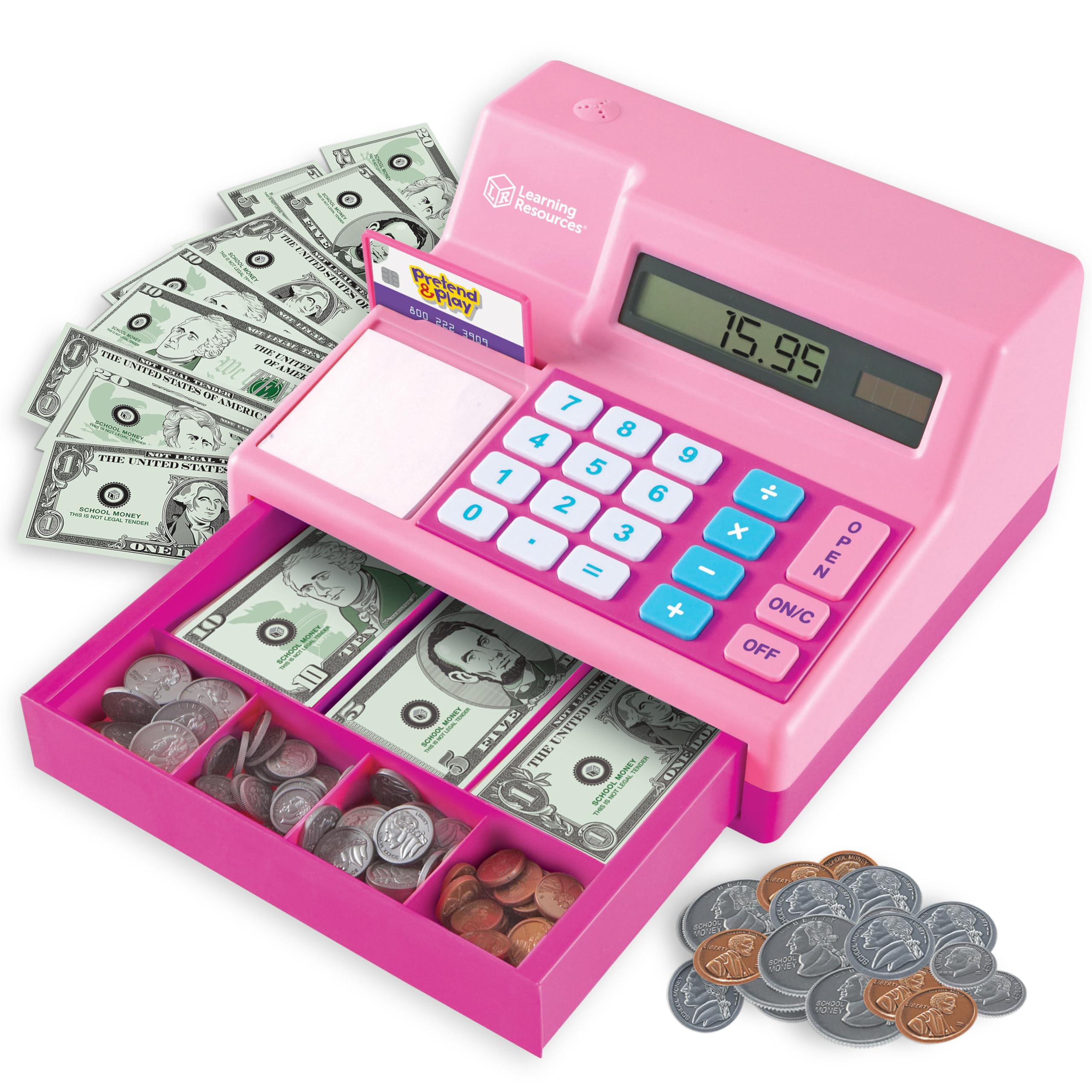 Learning Resources Pretend & Play Calculator Register Toy, Pink | Kids Play Set 