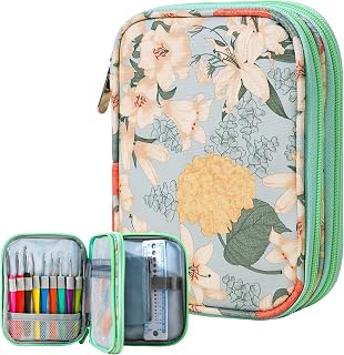 KOKNIT Crochet Hook Case, Zipper Storage Organizer Bag with Web Pockets for Crochet Needles/Knitting Accessories/Crochet Hook Kit Tools, Lightweight, Easy to Hold