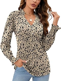 Rapbin Women V Neck Blouses Long Sleeve Button Down Long Sleeve Blouses Autumn Tops 2025 Ruffle Cuffs Elegant Casual T Shirts